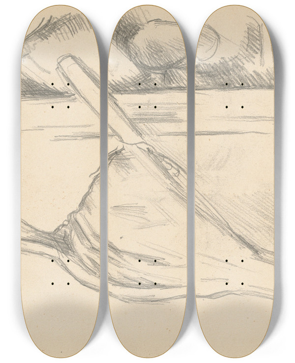 Triptych art skateboard deck of Paul Czanne Bellows In Front Of A Fireplace by Paul Cezanne (1839-1906)