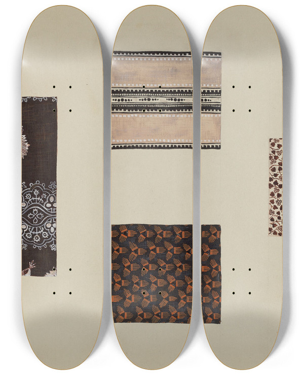 Triptych art skateboard deck of Katherine Hastings Quilt Patches_1 by Katherine Hastings