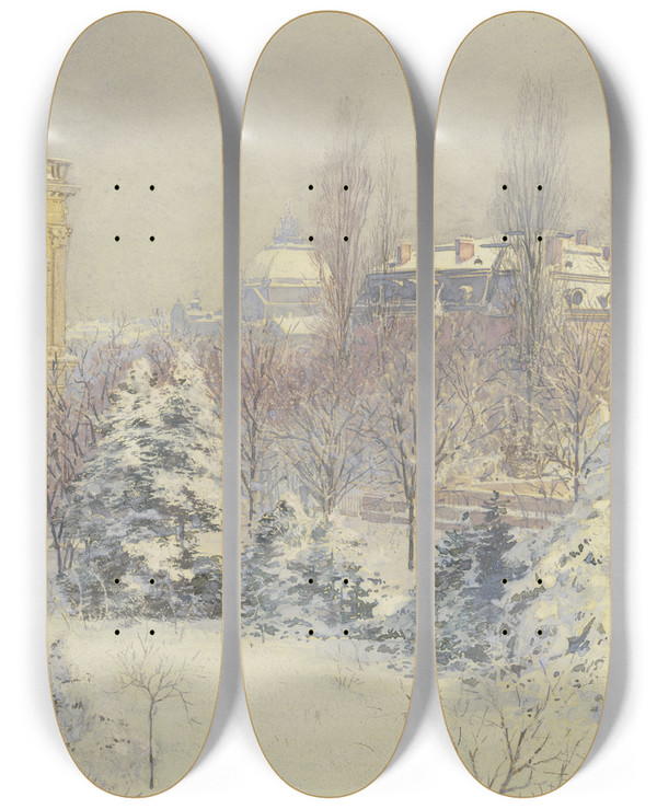 Triptych art skateboard deck of Carl Nebel Blick Von Sden Auf Das Stdelsche Kunstinstitut Im Winter_1 by Carl Nebel (1805-1855)