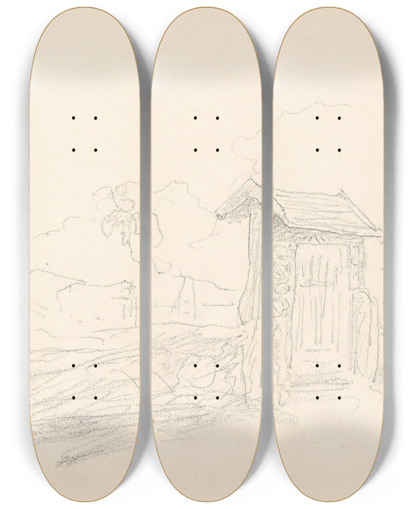 Triptych art skateboard deck of Adolph Tidemand Fberg Kirke by Adolph Tidemand (1814-1876)