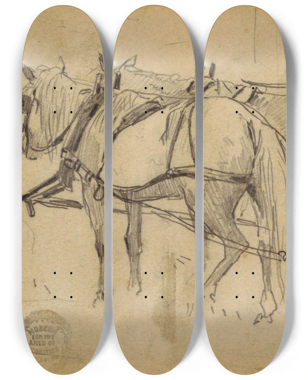 Triptych art skateboard deck of Winslow Homer Horses And Wagon The Picnic Excursion by Winslow Homer (1836-1910)