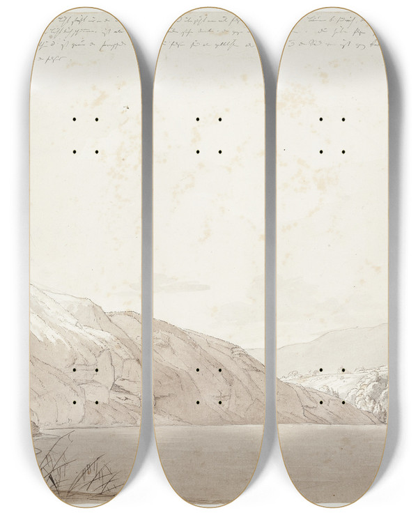 Triptych art skateboard deck of Johan Ludvig Lund Parti Fra Rhone by Johan Ludvig Lund (1777-1867)