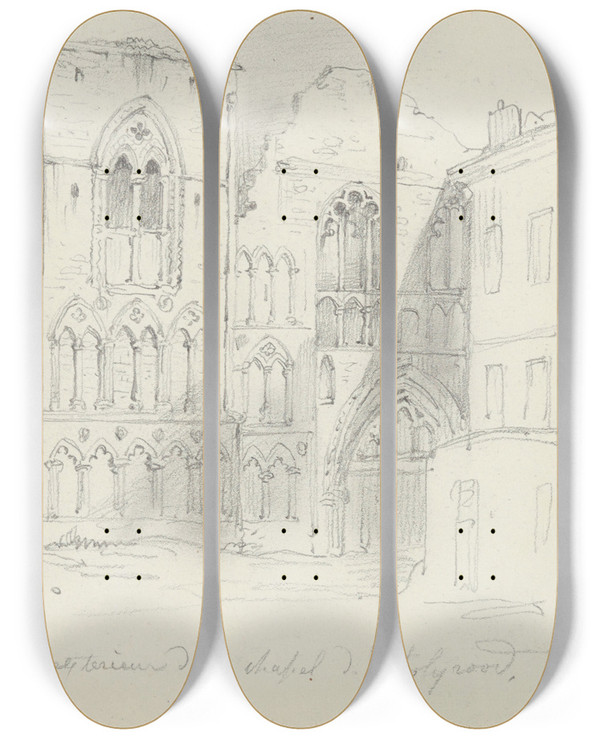 Triptych art skateboard deck of Nicaise De Keyser The Chapel Of Holyrood Palace by Nicaise De Keyser (1813-1887)