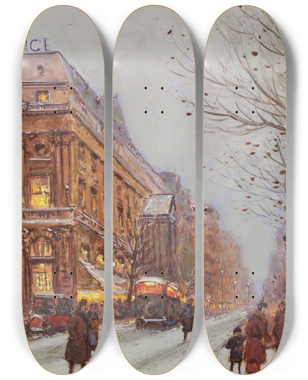 Triptych art skateboard deck of Eugne Galienlaloue Thtre De La Renaissance by Eugene Galien Laloue (1854-1941)