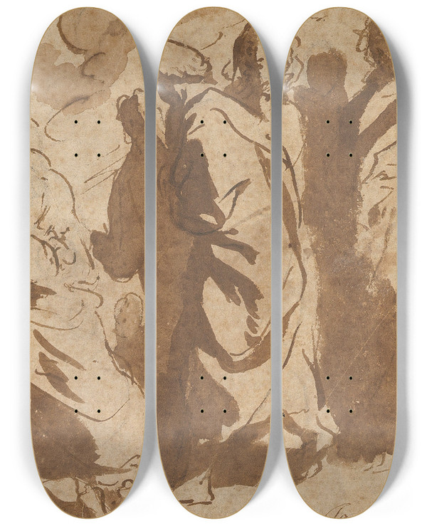 Triptych art skateboard deck of Jacob Jordaens Christ Healing The Paralytic by Jacob Jordaens (1593-1678)