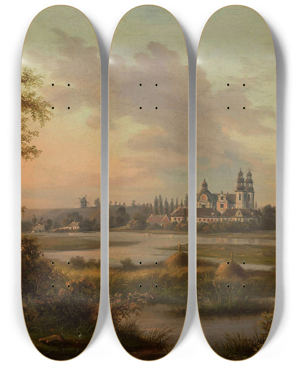 Triptych art skateboard deck of Feliks Brzozowski Church And Monastery In Ld_1 by Feliks Brzozowski (1836-1892)