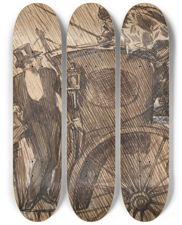 Triptych art skateboard deck of Charles Samuel Keene Arcades Ambe by Charles Samuel Keene (1823-1891)