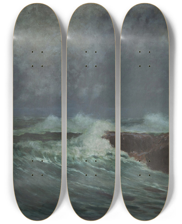 Triptych art skateboard deck of Antonn Hudeek Before The Storm by Antonin Hudecek (1872-1941)