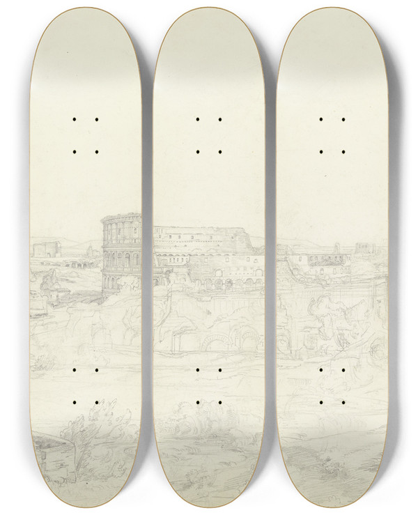 Triptych art skateboard deck of Ludwig Metz Colloseum by Ludwig Metz