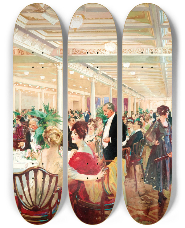 Triptych art skateboard deck of Victor Gabriel Gilbert A Soire by Victor Gabriel Gilbert (1847-1933)
