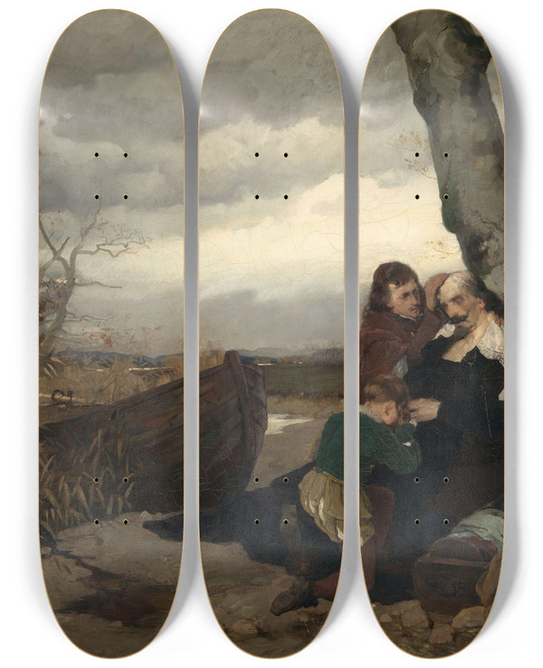 Triptych art skateboard deck of Eilif Peterssen The Death Of Corfitz Ulfeldt by Eilif Peterssen (1852-1928)