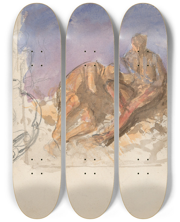 Triptych art skateboard deck of Ladislav Mednynszky Character Studies by Ladislav Mednyanszky (1852-1919)