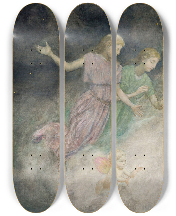 Triptych art skateboard deck of Hans Thoma Angels Annunciation by Hans Thoma (1839-1924)