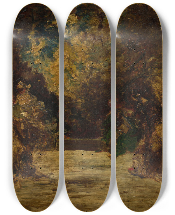 Triptych art skateboard deck of Adolphe Monticelli Figures On A Terrace by Adolphe Monticelli (1824-1886)