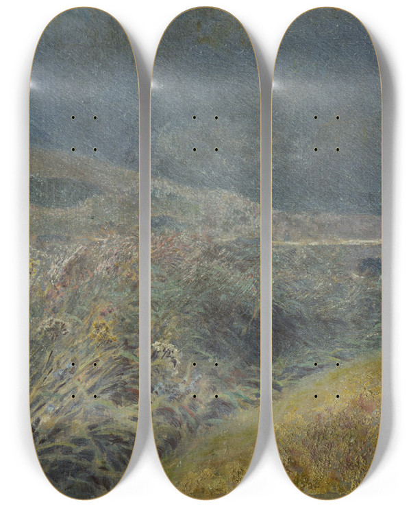 Triptych art skateboard deck of Ladislav Mednynszky Motif From The Belianske Tatra by Ladislav Mednyanszky (1852-1919)