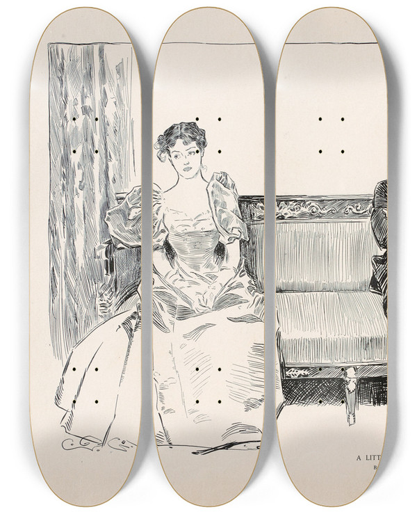 Triptych art skateboard deck of Charles Dana Gibson A Little Story_1 by Charles Dana Gibson (1867-1944)