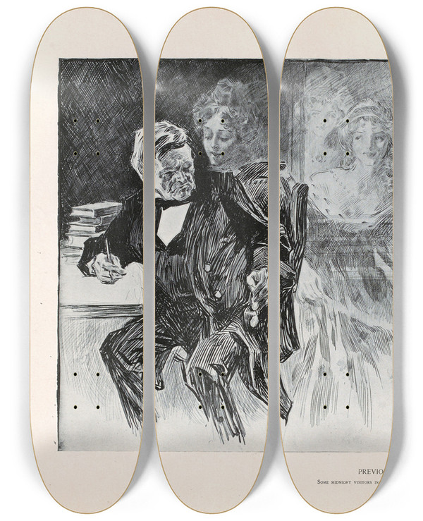 Triptych art skateboard deck of Charles Dana Gibson Previous Tenants_1 by Charles Dana Gibson (1867-1944)