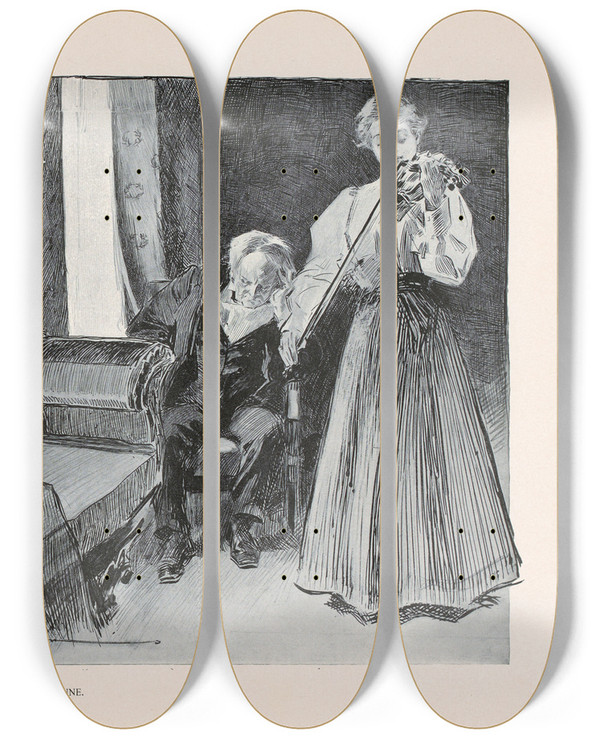 Triptych art skateboard deck of Charles Dana Gibson The Old Tune_1 by Charles Dana Gibson (1867-1944)