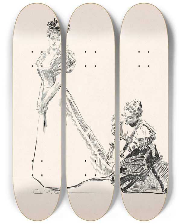 Triptych art skateboard deck of Charles Dana Gibson Untitled_5 by Charles Dana Gibson (1867-1944)