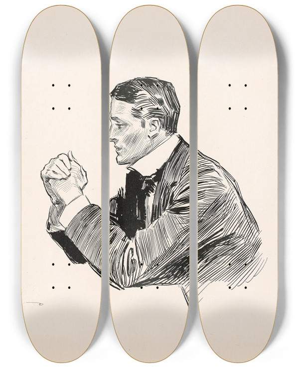 Triptych art skateboard deck of Charles Dana Gibson Untitled_8 by Charles Dana Gibson (1867-1944)