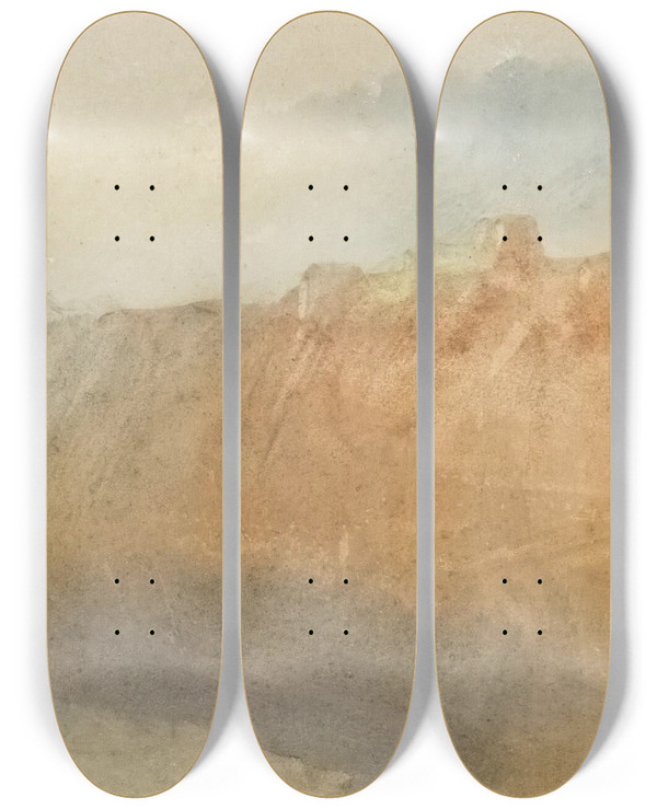Triptych art skateboard deck of Joseph Mallord William Turner The Fortress Of Ehrenbreitstein From Across Therhine by Joseph Mallord William Turner (1775-1851)