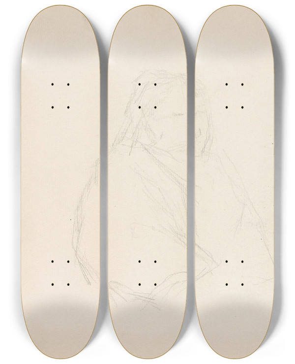 Triptych art skateboard deck of Signe Scheel Riss Av Kvinne_2 by Signe Scheel (1860-1942)