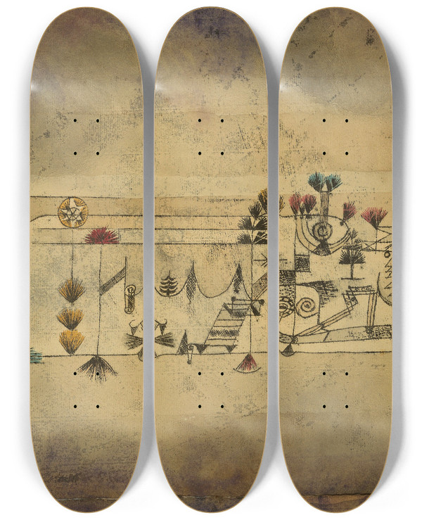 Triptych art skateboard deck of Paul Klee All Souls Picture by Paul Klee (1879-1940)
