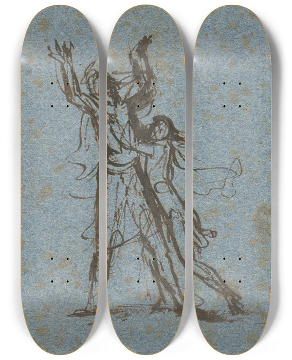 Triptych art skateboard deck of Benjamin West Study For Jephthahs Daughter by Benjamin West (1738-1820)