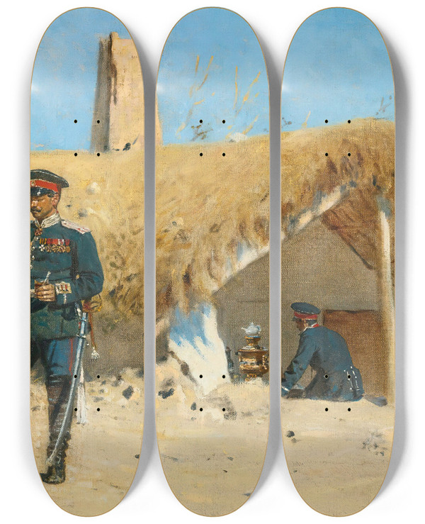 Triptych art skateboard deck of Vasily Vereshchagin The Adjutant by Vasily Vereshchagin (1842-1904)