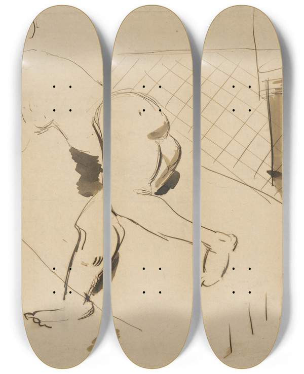 Triptych art skateboard deck of Cyprin Majernk Nude_2 by Cyprian Majernik (1909-1945)