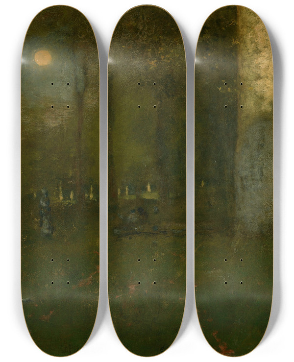 Triptych art skateboard deck of George Inness Picnic In The Woods Montclair New Jersey by George Inness (1825-1894)
