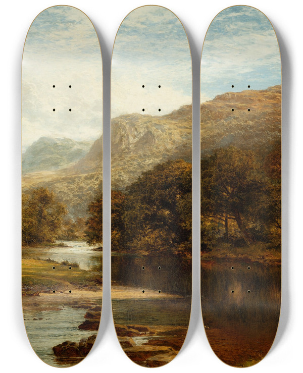 Triptych art skateboard deck of Benjamin Williams Leader A Welsh Valley Near Betwsycoed by Benjamin Williams Leader (1831-1923)