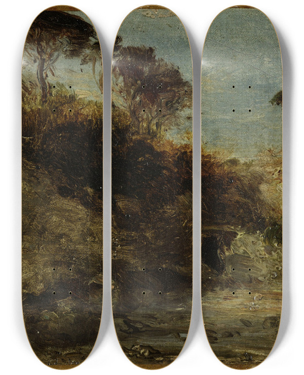 Triptych art skateboard deck of Flix Ziem Naples Pins Parasols by Felix Ziem (1821-1911)