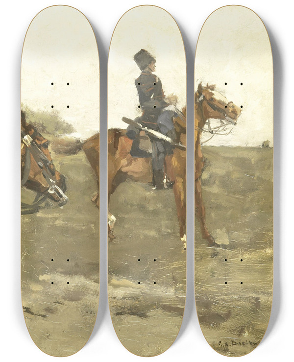 Triptych art skateboard deck of George Hendrik Breitner Hussars by George Hendrik Breitner (1857-1923)