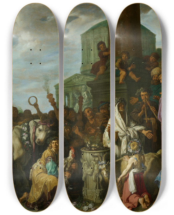 Triptych art skateboard deck of Pieter Lastman Paul And Barnabas In Lystra by Pieter Lastman (1583-1633)