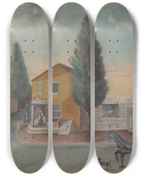 Triptych art skateboard deck of William P Chappel The Bakers Wagon by William P Chappel (1801-1878)