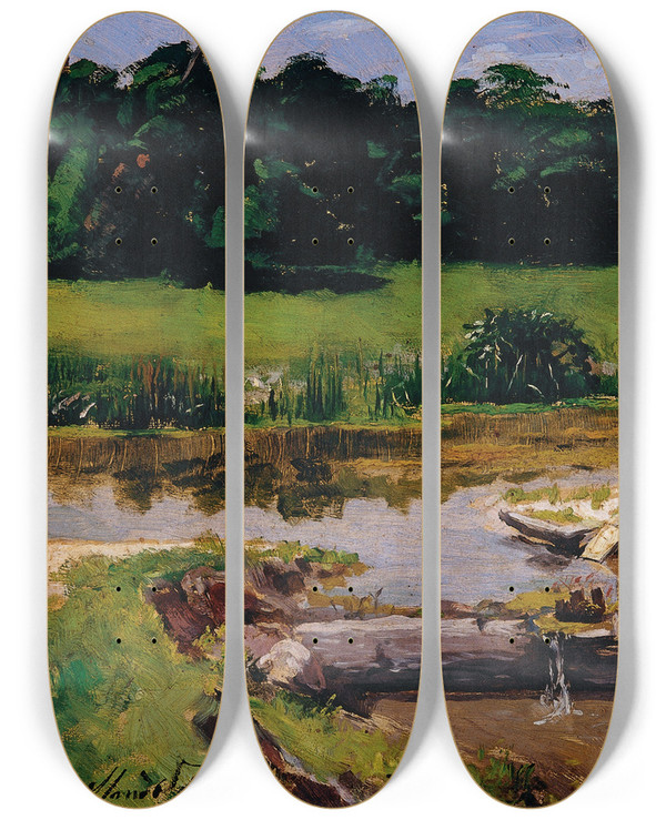 Triptych art skateboard deck of Almeida Jnior Fluvial Landscape by Almeida Junior (1850-1899)