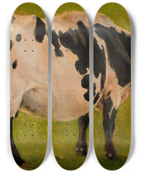 Triptych art skateboard deck of Carlo Dalgas Black And White Cow Standing Study_2 by Carlo Dalgas (1821-1851)