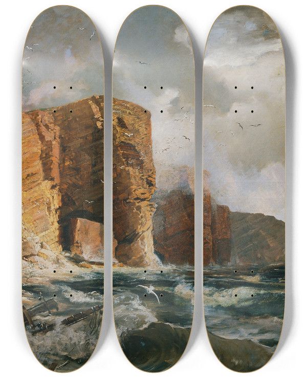 Triptych art skateboard deck of Robert Russ Helgoland by Robert Russ (1847-1922)