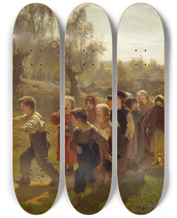 Triptych art skateboard deck of August Malmstrm The Game by August Malmstrom (1829-1901)