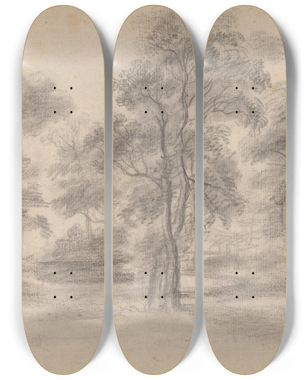 Triptych art skateboard deck of James Ward Landscape With Trees by James Ward (1769-1859)