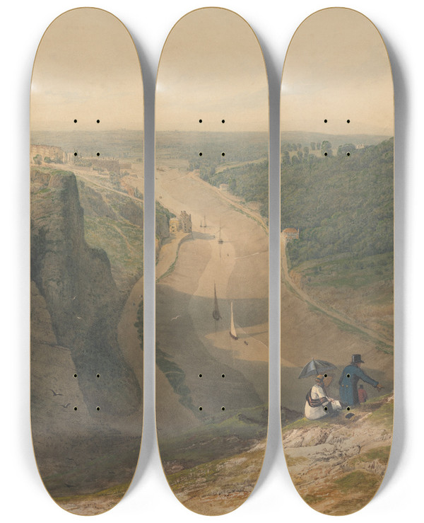 Triptych art skateboard deck of Francis Danby The Avon Gorge Looking Toward Clifton by Francis Danby (1793-1861)