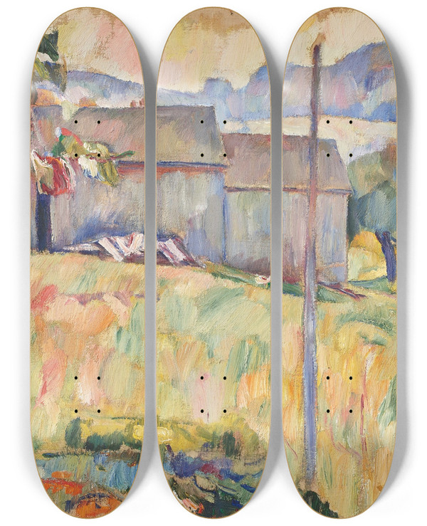 Triptych art skateboard deck of Abraham Manievich Summer Landscape by Abraham Manievich (1881-1942)