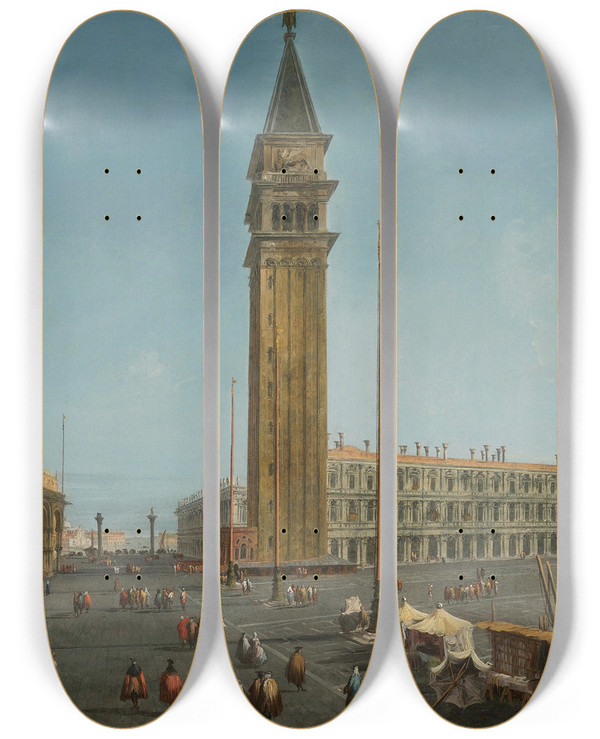 Triptych art skateboard deck of Michele Marieschi The Piazza San Marco Venice From The Torre Dellorologio by Michele Marieschi (1710-1743)