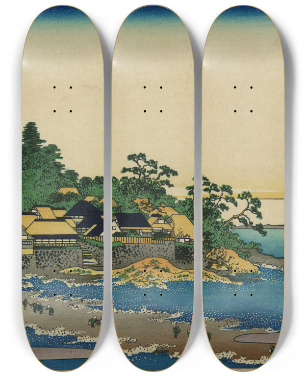 Triptych art skateboard deck of Katsushika Hokusai Enoshima In Sagami Province by Katsushika Hokusai (1760-1849)