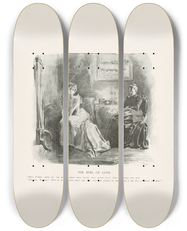 Triptych art skateboard deck of Charles Dana Gibson The Eyes Of Love by Charles Dana Gibson (1867-1944)