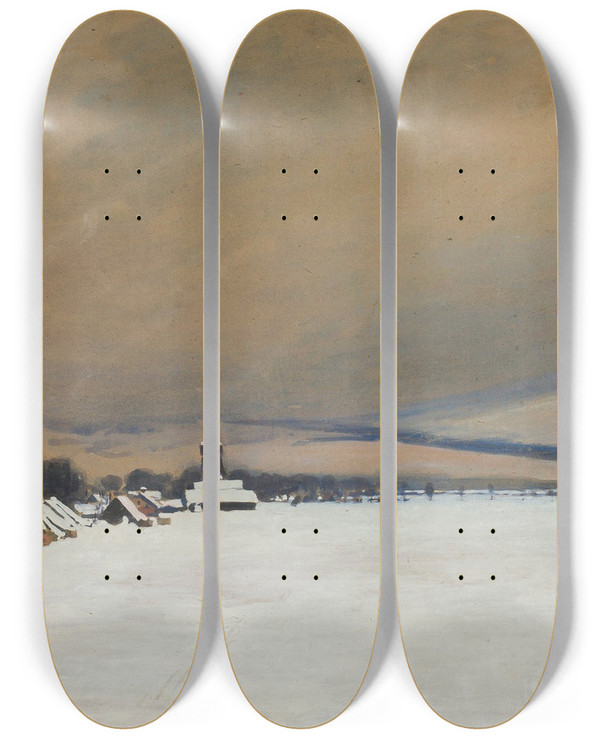 Triptych art skateboard deck of Julian Falat Winter Landscape From Ywiec by Julian Falat (1853-1929)