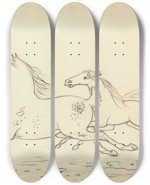 Triptych art skateboard deck of James Howe Three Horses And Stable Lad by James Howe