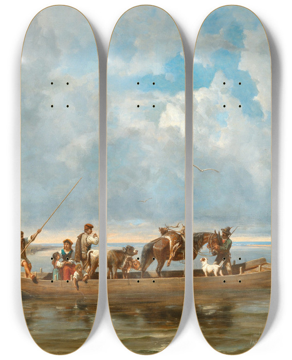 Triptych art skateboard deck of Andreas Marko After The Hunt by Andreas Marko (1824-1895)