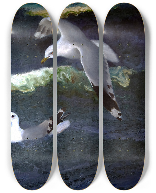 Triptych art skateboard deck of Bruno Liljefors Gulls by Bruno Liljefors (1860-1939)